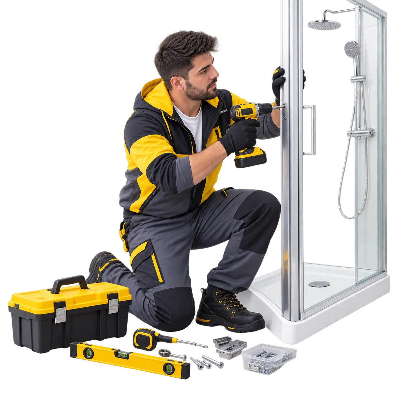 Tecnico che monta una vasca da bagno