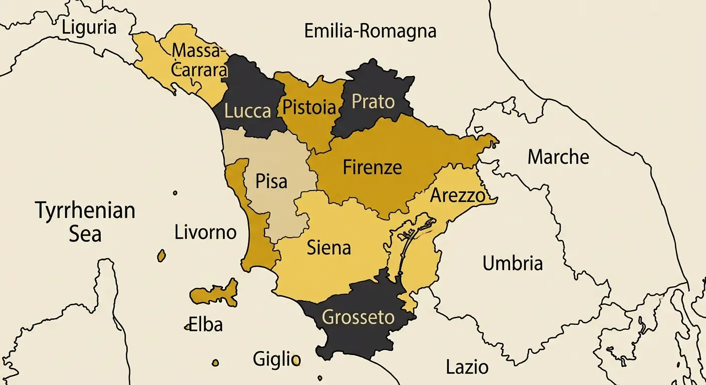 Mappa della Toscana con le città coperte dal servizio di pronto intervento idraulico