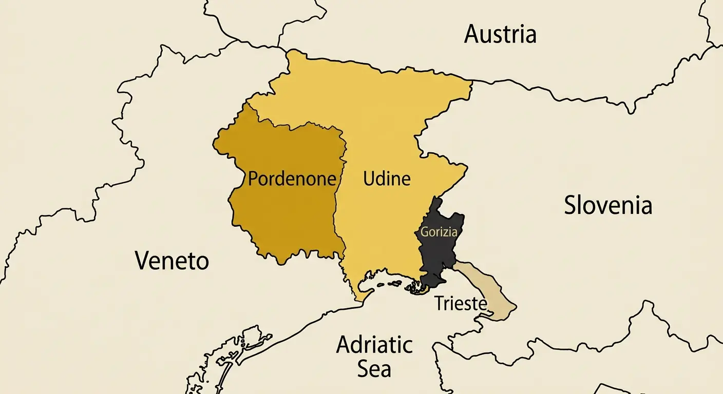 Mappa del Friuli Venezia Giulia con le città coperte dal servizio di pronto intervento idraulico