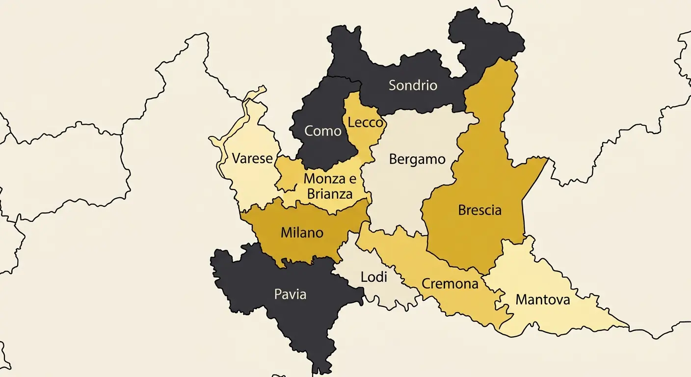 Mappa della Lombardia con le province coperte dal servizio di pronto intervento idraulico