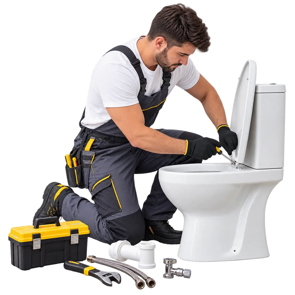 Tecnico che installa un sanitario in un bagno