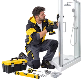 Tecnico che monta una vasca da bagno