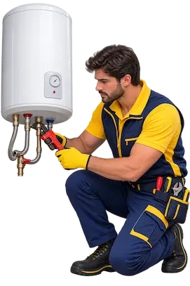 Tecnico che ripara uno scaldabagno a parete